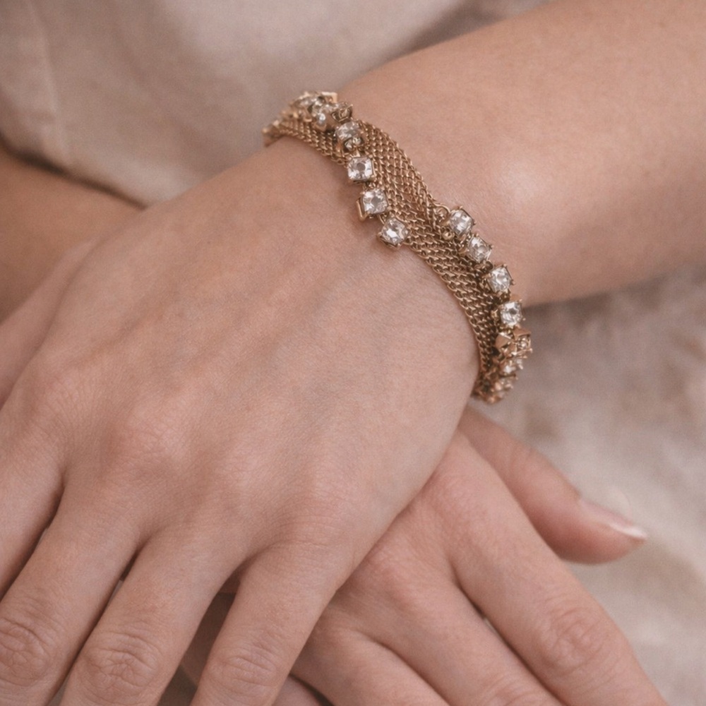 Vintage Gold Mesh Rhinestone Bracelet